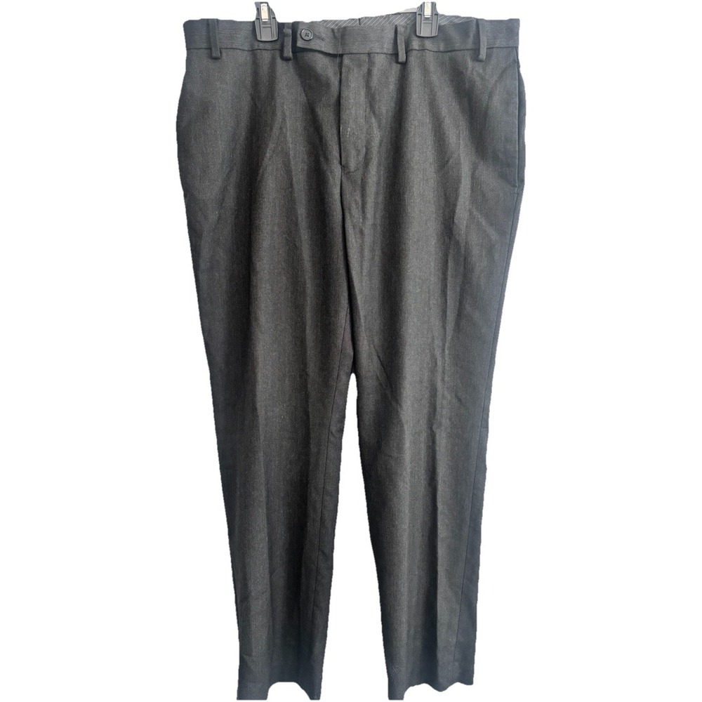 Calvin Klein Mens 35x28 Regular Fit Dress Pants Black Textured Solid Stretch